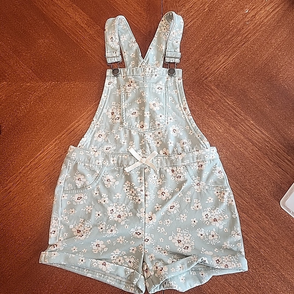 Derek Heart Girls Sage Floral Shorts Overalls Size 7/8 B2